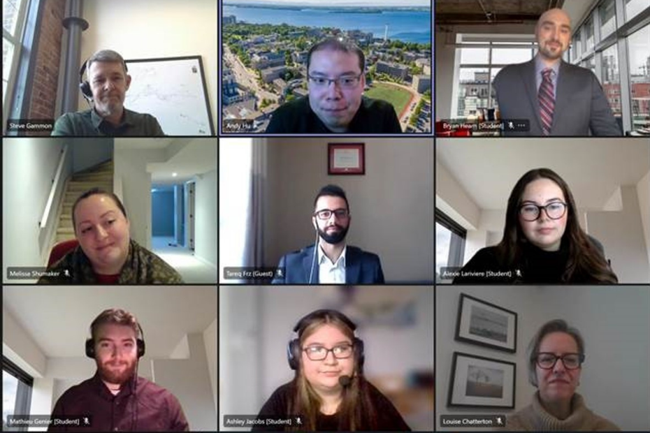 Students are pictured in an online class in Microsoft Teams